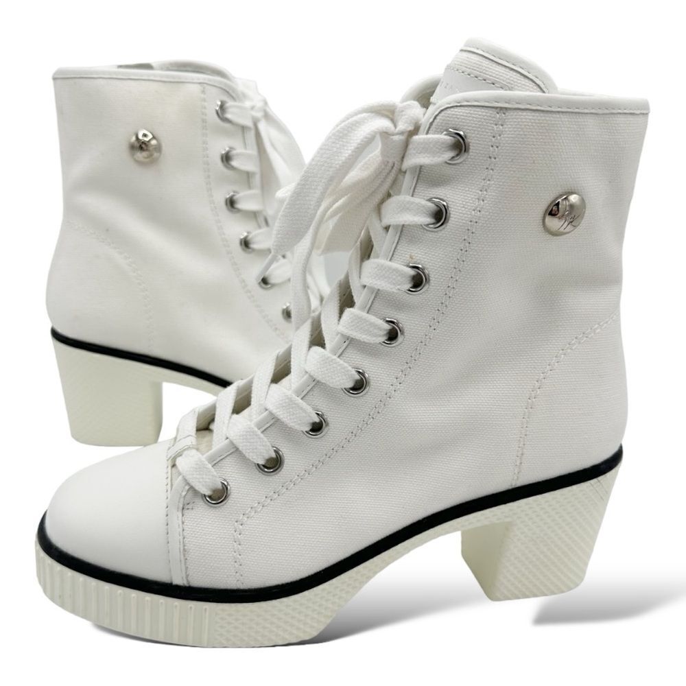 Giuseppe Zanotti White High-Top High‎ Heeled Canvas Lace-Up Boots Sneaker Sz 6